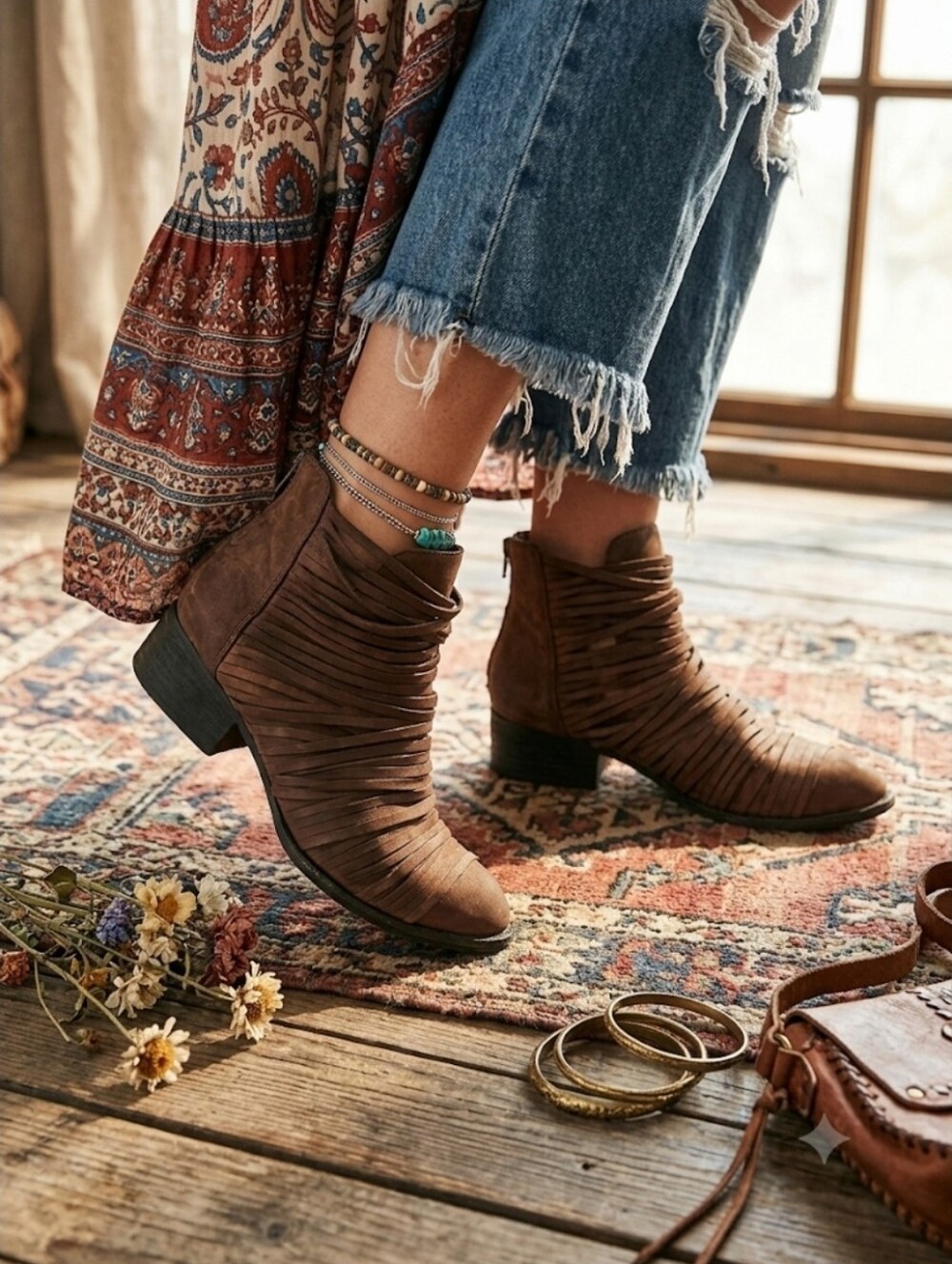 Jeffrey Campbell x Free People Brown Ruched Strap Ankle Boots Size 6